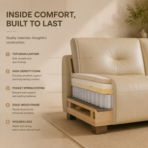<span class=keywords><strong>Canapé</strong></span> <span class=keywords><strong>en</strong></span> <span class=keywords><strong>cuir</strong></span> <span class=keywords><strong>beige</strong></span> moderne avec dossier capitonné et accoudoirs incurvés pour salon - Product Image 5