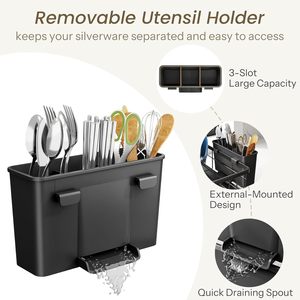Estante de secado de platos Estante de platos pequeño para mostrador de cocina <span class=keywords><strong>Escurridor</strong></span> de platos <span class=keywords><strong>con</strong></span> soporte para utensilios y <span class=keywords><strong>escurridor</strong></span> negro - Product Image 5