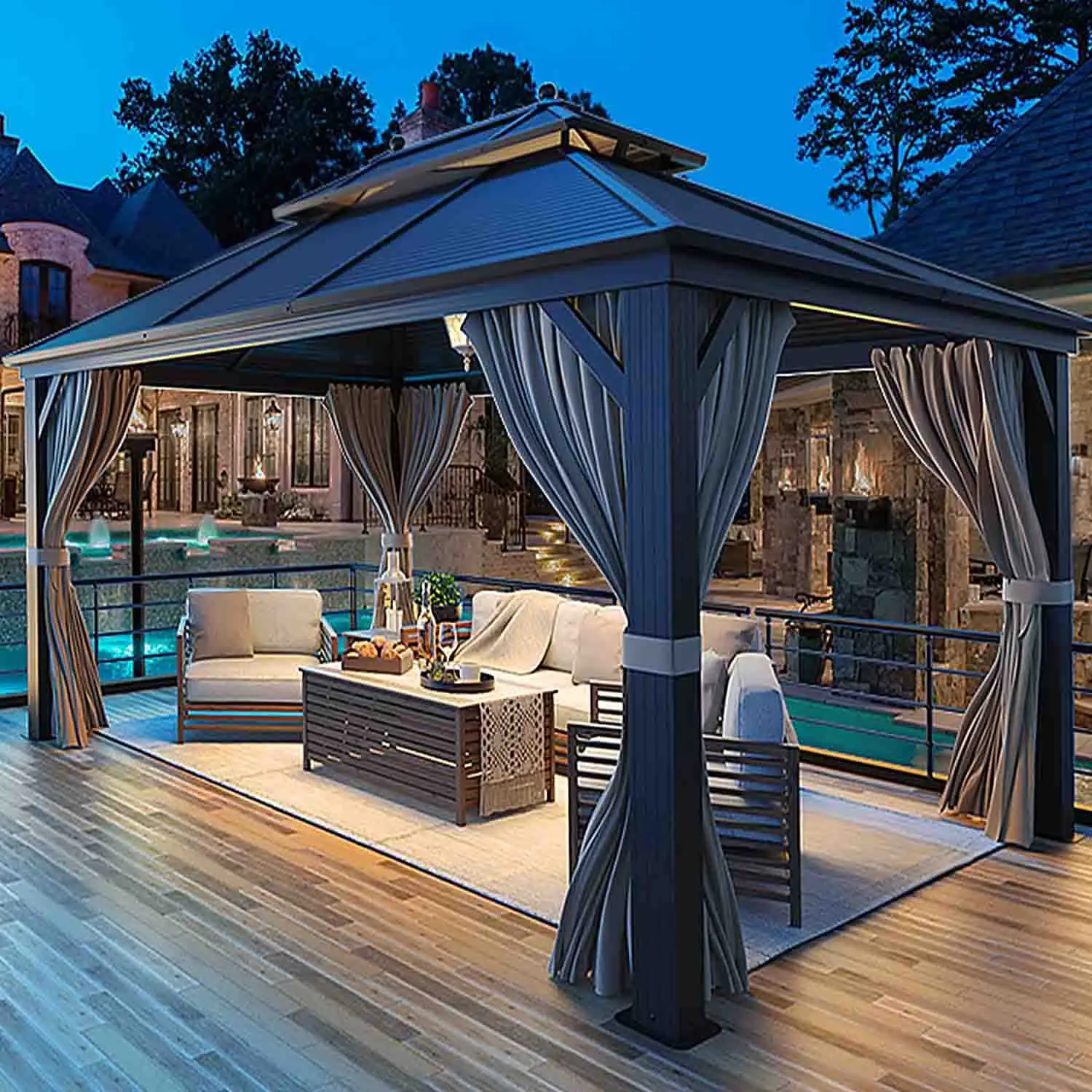Multifunctional pergola hardtop furniture patio waterproof metal roof aluminium outdoor gazebos