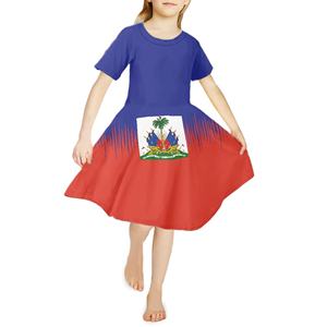 海地海地国旗休闲公主夏装婴儿小女孩o领沙滩太阳裙加4-14岁儿童学步裙 - Product Image 5