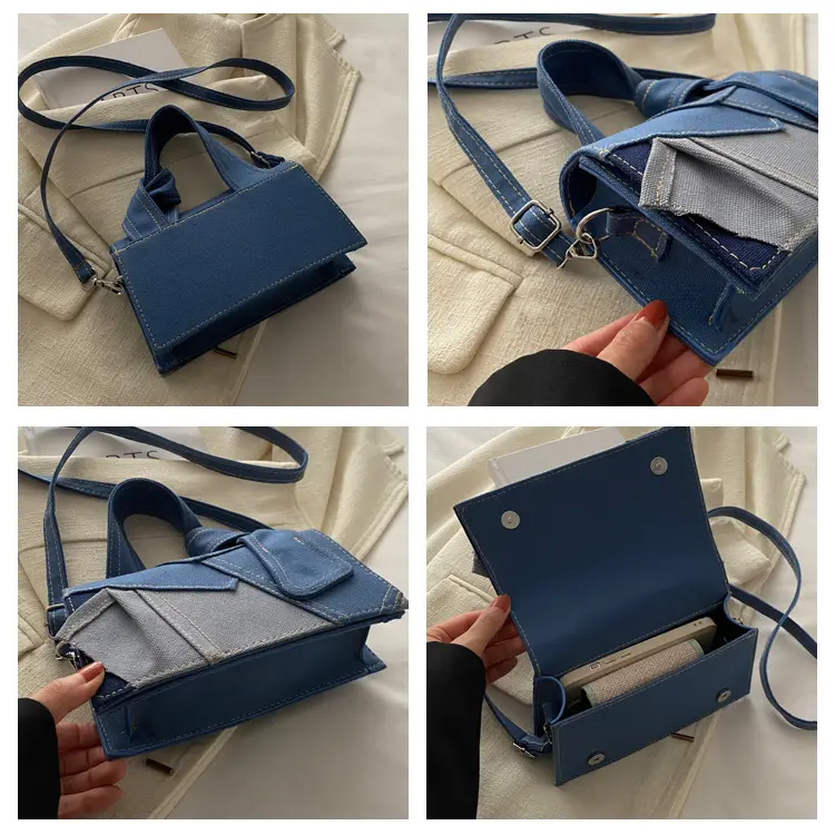 Fashion denim stitching messenger bag women's bag contrast color casual shoulder bag new handbag