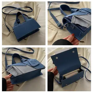 Fashion Denim Stitching Messenger Bag Women's Bag Contrast Color Casual Shoulder Bag New Handbag