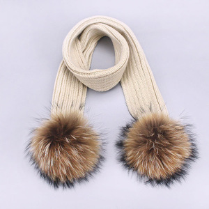 Wholesale Winter <strong>Women</strong> Kids' Genuine Raccoon Fur Ball <strong>Hat</strong> <strong>Scarf</strong> <strong>Set</strong> Knitted Plain Style Cartoon Pattern Real Fur <strong>Hats</strong> <strong>Scarf</strong> <strong>S</strong> - Product Image 6