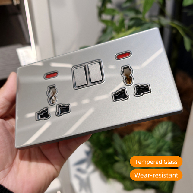 KESHIQI 86mm/146mm Industrial Tempered Glass Wall Socket 10A 250V Hospital Use Grey UK/Universal Standard Wall Switches Sockets