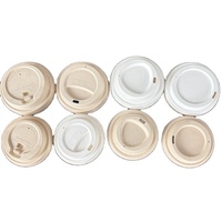Couvercles de tasses à café et à boisson en pulpe de canne à sucre compostable, naturels et blancs, 80 mm et 90 mm
