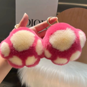 かわいいレックスラビットファーのアニメ風虎の爪バッグペンダント、スタイリッシュなキーホルダーアクセサリー、軽量で柔らかい猫の足のぬいぐるみキーリング - Product Image 1