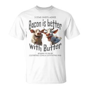 Il bacon è migliore con il burro, maglietta divertente con umorismo di maiali e mucche - Product Image 1