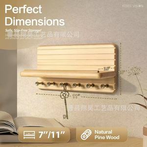 Wooden Entryway Key Rack With <b>Hooks</b> Wall Mounted Solid <b>Wood</b> Bag Organizer For Mail And <b>Coat</b> Storage - Product Image 2