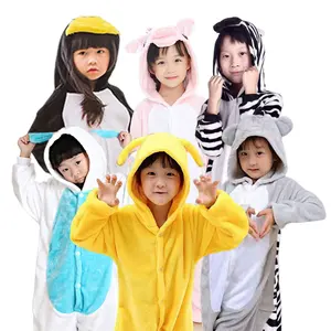 Grosir anak-anak Kawaii piyama kartun hewan Onesie Halloween Kigurumi anak laki-laki perempuan pakaian tidur piyama bulu Polar