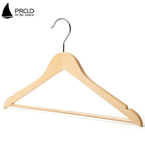 Cintres en bois personnalisés pour adultes, <span class=keywords><strong>antivol</strong></span>, naturels, pour magasin de vêtements, hôtel, avec pinces métalliques réglables - Product Image 3