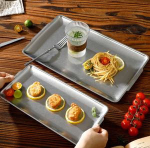 Juego de Bandejas Apilables para Servir Alimentos, Color Gris Nieve Mate, Platos para Cena, para Restaurante de Barbacoa Coreana, Exhibición de Repostería, Postres, Filetes, <span class=keywords><strong>Pasta</strong></span> - Product Image 3