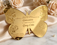 Invitation personnalisée en acrylique transparent/givré/miroir, découpe laser, estampage à chaud or/argent, impression UV, formes sur mesure, pour l'exportation