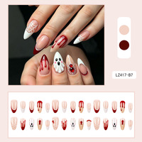 Faux ongles à presser en amande, motif fantôme araignée et goutte de sang pour Halloween, pour salon de manucure