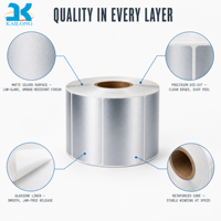 Label Stiker Barcode Roll PET Perak Matte Tahan Panas, Dapat Dikustomisasi, Perekat Sendiri, Awet, Die-Cut, Kompatibel TTR, untuk Logistik