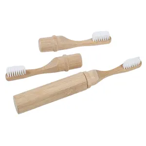 فرشاة أسنان بامبو صغيرة محمولة للسفر والتخييم والتنزه سهلة الطي للمغامرات في الهواء الطلق