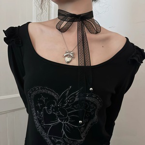Collier pendentif cœur nœud papillon frais et élégant en acier titane avec chaîne serpent, bijoux de mode pour femme - Product Image 2