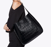 Bolso Hobo SHX Personalizado de Cuero Genuino en Color Sólido - Bolso de Hombro Negro Brillante con Bolsa Adicional