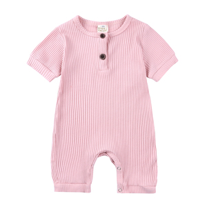 Combinaison décontractée unie en coton tricoté à motif côtelé pour bébé, unisexe, pour l'été, vente en gros - Product Image 4