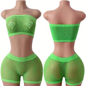 Ensemble de shorts sexy deux pièces pour femmes, tenue de soirée, vêtements de danse <span class=keywords><strong>exotique</strong></span>, haut tube en strass et shorts, lingerie sexy - Product Image 4
