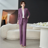 Ensemble tailleur élégant pour femme : pantalon large anti-plis à boutons et veste, style décontracté chic