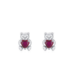 Pendientes de Plata de Ley S925 con Forma de Corazón y Circonita Roja, Serie Animal, Versión en Cobre Personalizable, Regalo para Ella - Product Image 1