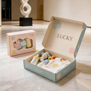 Caja de Regalo Personalizada <span class=keywords><strong>para</strong></span> Recién <span class=keywords><strong>Nacidos</strong></span>, Caja de Regalo <span class=keywords><strong>para</strong></span> Bebés con Empaque de Papel <span class=keywords><strong>para</strong></span> Manta de Algodón, Sonajero, Juguete de Peluche <span class=keywords><strong>para</strong></span> Hitos - Product Image 2