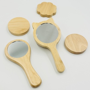 Nhỏ Xách Tay gỗ trang điểm gương Xử lý vòng mỹ phẩm Gương gỗ cầm tay gương - Product Image 1
