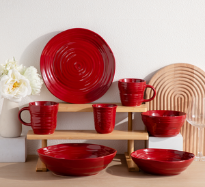 Wholesale Custom Pastel Swirl Ceramic <b>Dinner</b> <b>Set</b>, Colorful Ribbed Stoneware Tableware, Free Design & Logo Available For Wedding - Product Image 4