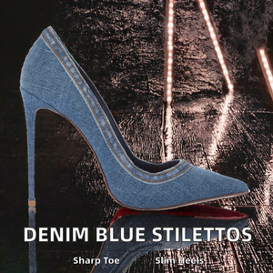 Elegantes Zapatos de Tacón Alto Tipo Slingback para Mujer, Color Azul Denim, PU, Tacones Finos, Plantilla de Gel, Estilo Tobillero, Diseño de Punta Puntiaguda, Sin Cordones - Product Image 3