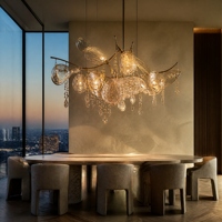 Lustre décoratif de luxe léger à la française, design moderne en forme de branche, suspension artisanale sur mesure avec verre soufflé fait main