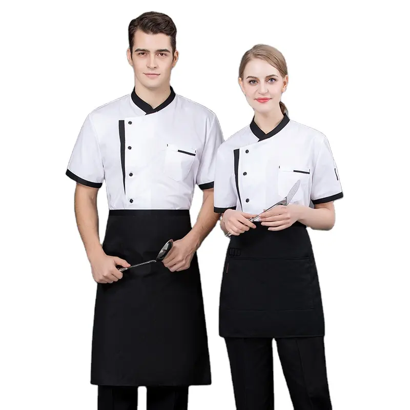 Ngắn tay mùa hè đầu bếp làm việc đồng phục phục vụ nướng nhà hàng nhà bếp thoáng khí quần áo mỏng Thanh Nhân viên trở lại văn phòng