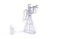 Cadeaux de vacances Ornements en métal Ange avec ruban de perles Ornement de bureau Décorations de Noël éclairées pour l'extérieur