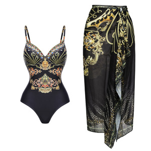 Costume da Bagno Intero di Lusso 2026 per Signore, Elegante Bikini Vintage Nero e <span class=keywords><strong>Oro</strong></span>, Abito Lungo da Bagno per Vacanze Femminili - Product Image 2