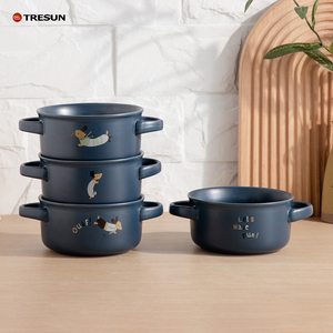 china factory price oem custom logo 4.5 5.5 7.5 cartoon design cute porcelain stoneware ceramic bowls <b>set</b> with double handle - Product Image 6