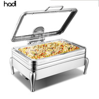 Chauffe-plat hydraulique en acier inoxydable de la meilleure qualité avec couvercle en verre Rectangle Restaurant Buffet Dubai Hotel Usage 9L Capacité