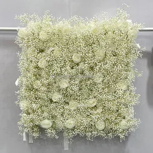 Sunwedding seda 3D Pared de flores artificiales para decoración de boda tela trasera enrollable Pared de flores de rosas rojas
