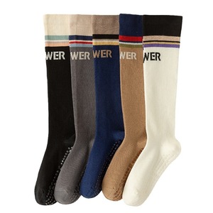Women's Calf Compression Socks White Khaki Gray Striped Alphanumeric Yoga Sport High Socks Spring Autumn Seamless - Product Image 4