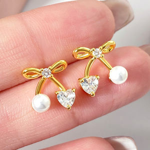 Hot Sale Thailand Women's Fashion <b>Earrings</b> Pearl Heart Bowknot Design Elegant Pearl Stud <b>Earrings</b> for Party Wedding Daily Wear - Product Image 3