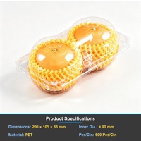 2-delige transparante PET plastic fruit clamshell verpakking, wegwerpbaar, voor sinaasappel en perzik verpakking, koepelvormig deksel, 0,3 mm dik, model 2A