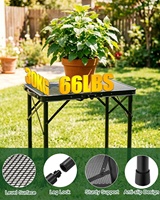 Table pliante de 2 pieds avec poignée de transport, hauteur réglable, en métal noir, maille métallique - Table de barbecue portable compacte pour l'extérieur/l'intérieur, capacité de 4 à 66 lb