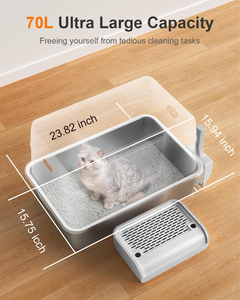 Venta al por mayor de fábrica: Arenero de acero inoxidable para gatos, diseño minimalista, entrada lateral, semicerrado, con protector contra orina, fácil de limpiar, bandeja portátil. - Product Image 4