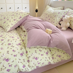 Nouveau lot de literie en coton lavé à l'eau de qualité maternelle et infantile petite fleur housse de couette drap plat achats en ligne articles en vrac - Product Image 3