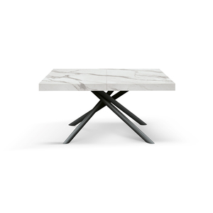 Extendable <b>White</b> Statuary Marble <b>Dining</b> <b>Table</b> 160x90 Metal Base Internal Use - Product Image 1