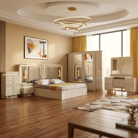 Ensemble de meubles de chambre à coucher modernes en bois avec éclairage LED, fonction massage et finition haute brillance pour appartement et hôtel