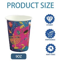 Gobelets en papier imprimés de qualité alimentaire sur le thème de Hanouka, colorés, pour boissons chaudes et froides, vaisselle de fête, biodégradables, 9 oz, 10 pièces