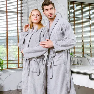 Robe de bain en 100% coton pour hommes, manches longues, vêtements de nuit, peignoir