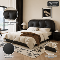 Lit rembourré style French Toast, noir, en cuir Panna de luxe, avec rangement, cadre de lit moderne, lit double pour petit espace, appartement