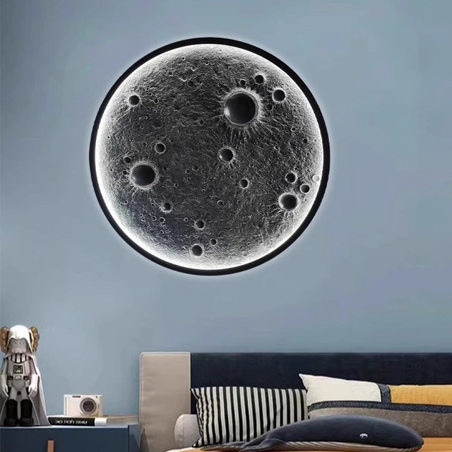 Modern 3D Stereo Relief LED Round Moon Wall Lamp Full Color Smart ABS Night Light Decorative for Bedroom