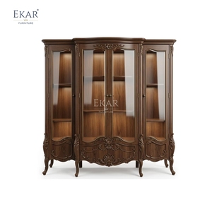 Vitrina de biblioteca con frente de cristal estilo Versalles |   Librería Clásica Francesa de Madera Maciza de Lujo - EKAR - Product Image 1