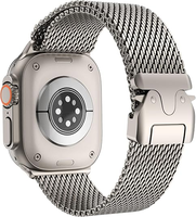 Boucle en maille milanaise en titane pur compatible avec Apple Watch Ultra 2/ Ultra 49mm, avec boucle réglable de style parachute